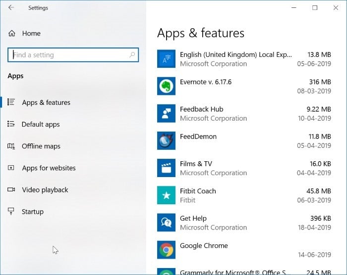vérifier l'utilisation de l'espace disque par les applications du programme dans Windows 10 pic1