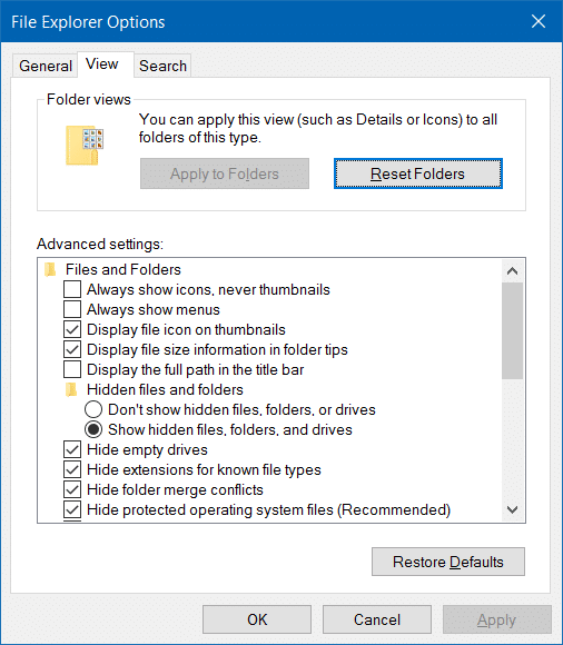 Ouvrir les options des dossiers dans Windows 10