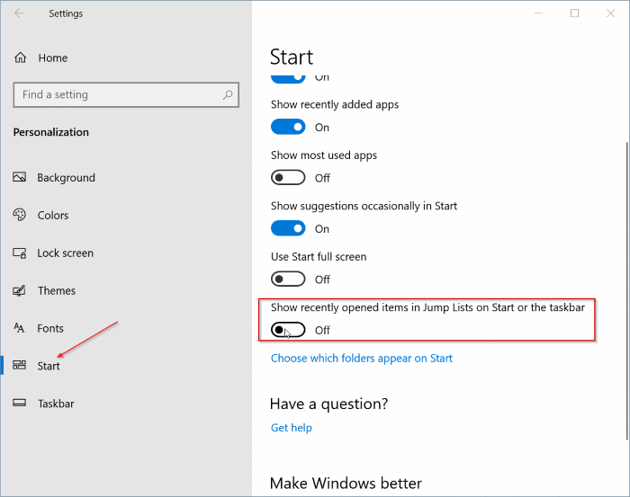 activer ou désactiver les listes de raccourcis dans Windows 10 pic2