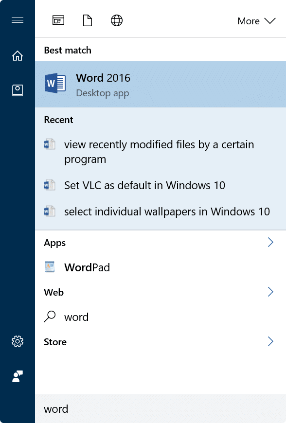 afficher les fichiers récemment modifiés dans Windows 10 à l'aide de la recherche du menu Démarrer 3
