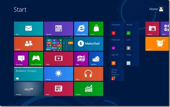 Ajouter Arrêter, redémarrer, mettre en veille prolongée à l'écran d'accueil dans Windows 8