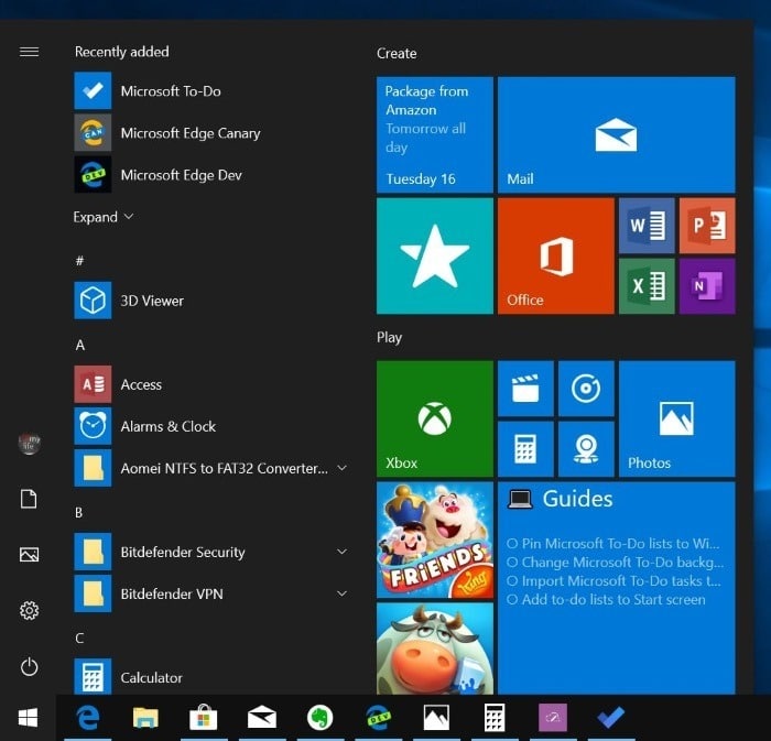 Broche Microsoft pour créer des listes dans Windows 10 Démarrer pic01