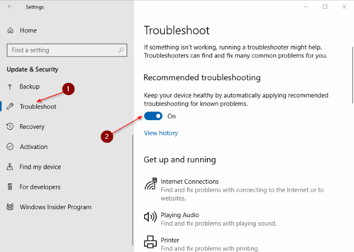 Automatically apply recommended troubleshooting for known problems in Windows 10