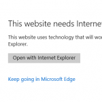 Ce site Web necessite Internet Explorer dans Edge sous Windows
