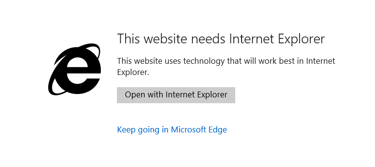 Ce site Web nécessite Internet Explorer