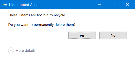 ces éléments sont trop gros pour être recyclés dans Windows 10 pic01
