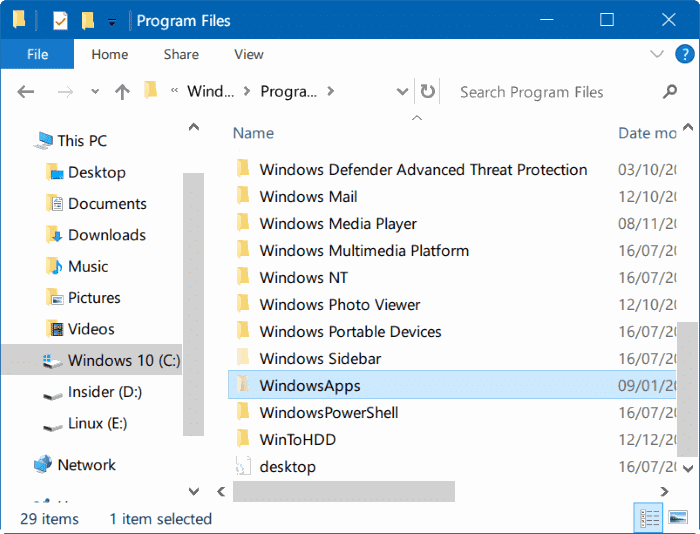 Comment acceder au dossier WindowsApps dans Windows 10
