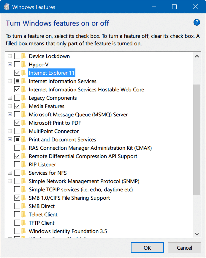 activer ou désactiver les fonctionnalités de Windows 10 pic01