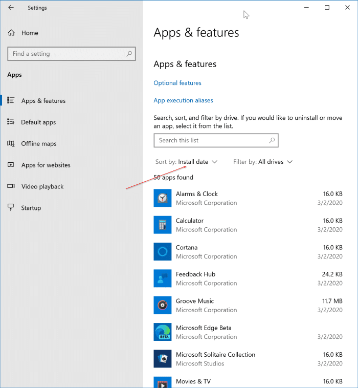 afficher les applications récemment installées dans Windows 10 pic1