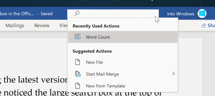 activer ou désactiver la zone de recherche dans Office 365 pic001