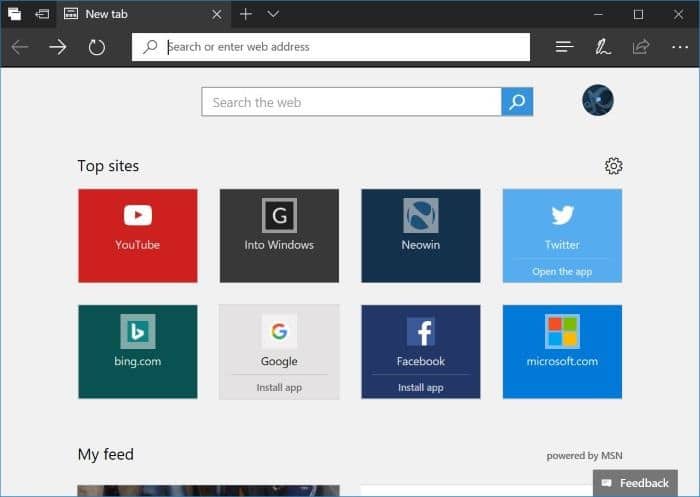 ajouter des sites Web aux principaux sites dans Microsoft Edge dans Windows 10 pic1