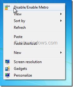Comment ajouter loption Desactiver Activer Metro au menu