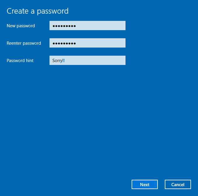 Ajouter un mot de passe au compte d'utilisateur local dans Windows 10 étape 4