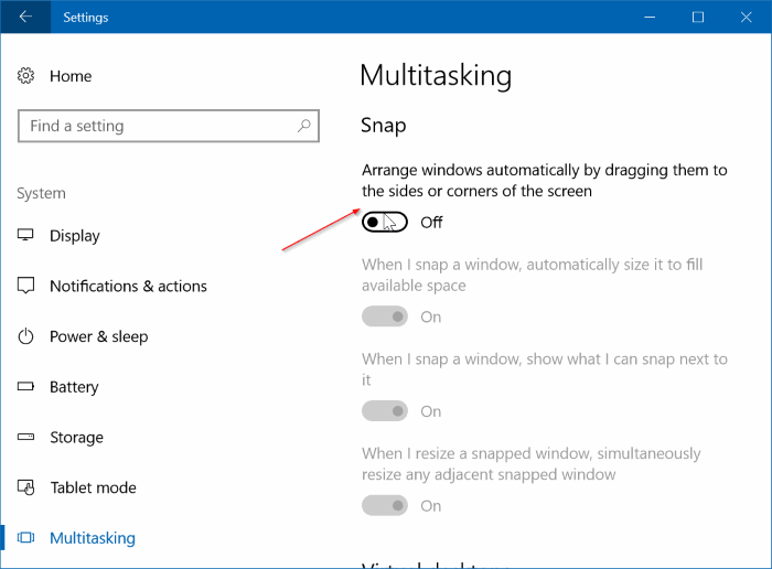 désactiver le redimensionnement automatique de la fenêtre dans Windows 10 pic1
