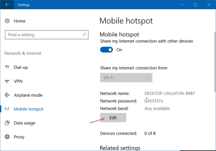 changer le nom et le mot de passe du hotsport mobile dans Windows 10 pic2