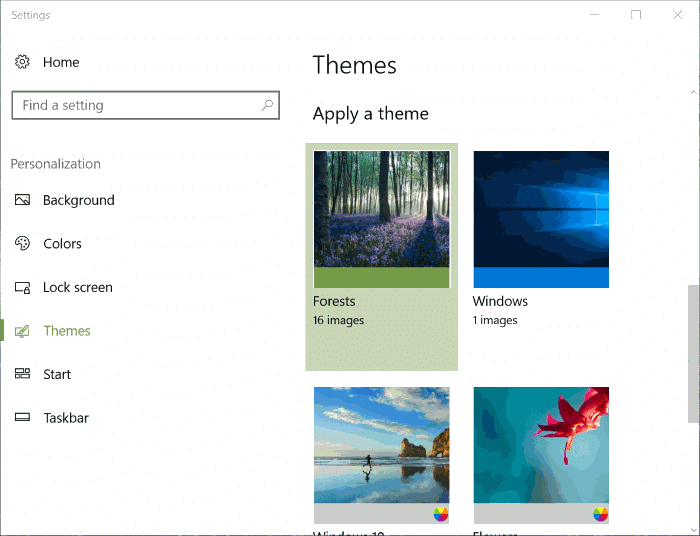 modifier les thèmes dans Windows 10 Creators Update