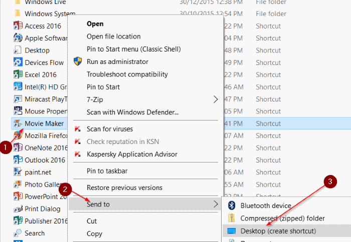 créer un raccourci sur le bureau pour programmer dans Windows 10 étape 5