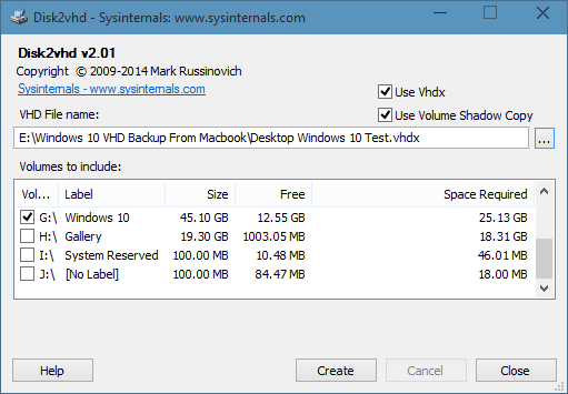Créer un vhd à partir de l'image physique du lecteur Windows 10 1