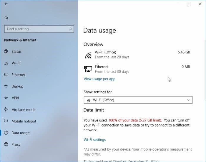 définir la limite de données pour les réseaux WiFi dans Windows 10 pic06