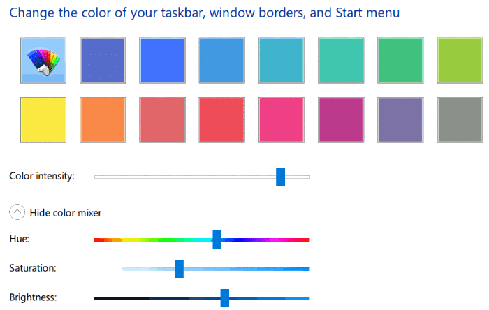 définir une couleur personnalisée pour la barre des tâches et la barre de titre de Windows 10