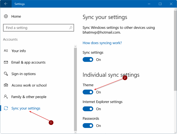 désactiver la synchronisation des thèmes de fond d'écran dans Windows 10 étape 3