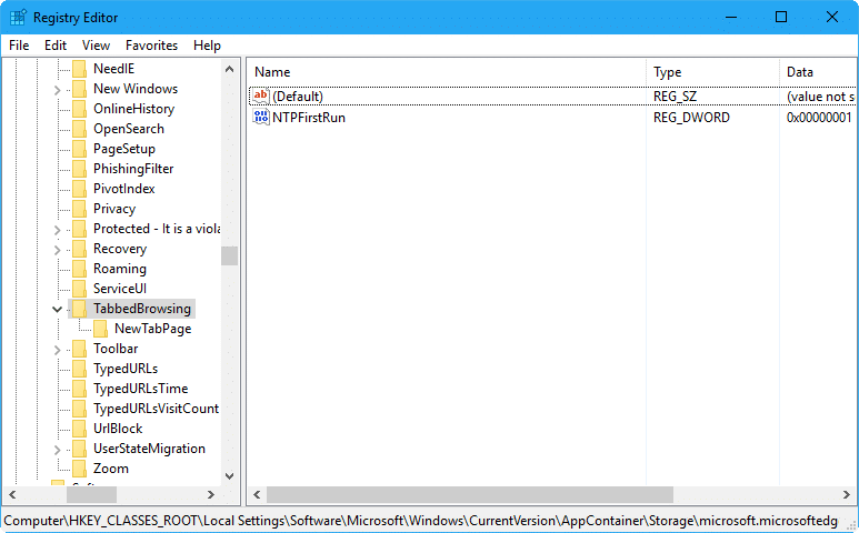 désactiver l'aperçu de l'onglet Microsoft Edge dans Windows 10 étape 2