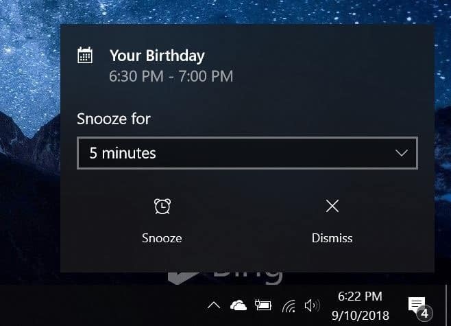 désactiver les notifications d'anniversaire dans Windows 10