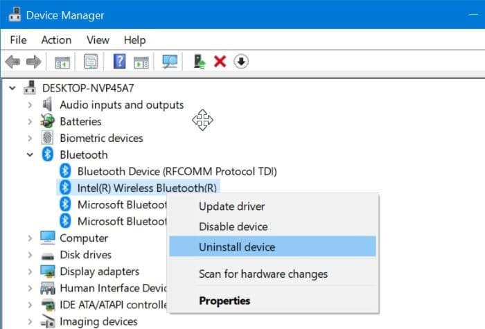 désinstaller ou réinstaller le pilote Bluetooth dans Windows 10 pic2