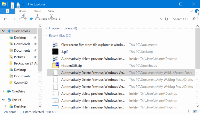 supprimer les fichiers récents de Windows 10 accès rapide pic1