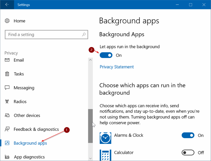 empêcher les applications de s'exécuter en arrière-plan sur Windows 10 pic1