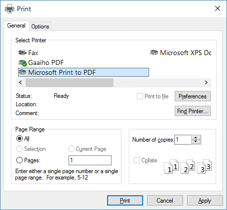 Enregistrez la page Web au format PDF dans Microsoft Edge étape 3.1