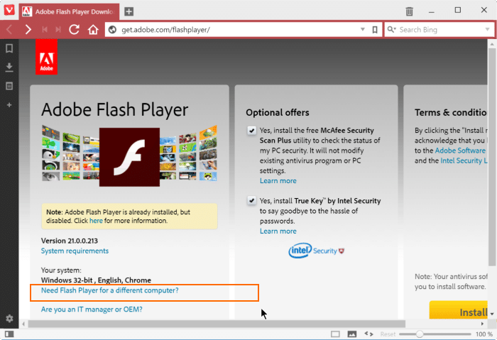 Installez Adobe Flash Playre dans le navigateur Vivaldi step2