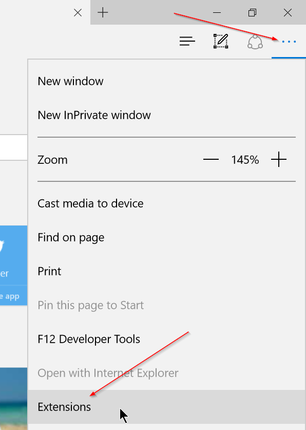 Installez les extensions Edge dans Windows 10 Étape 1