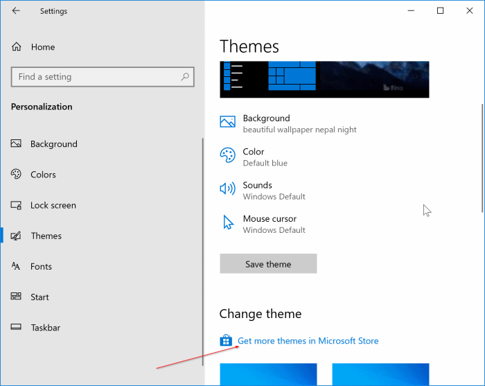 installer les thèmes Windows 10 du magasin pic1