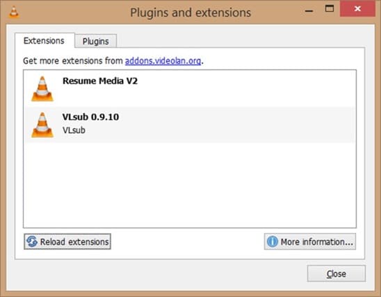 Installer les extensions VLC