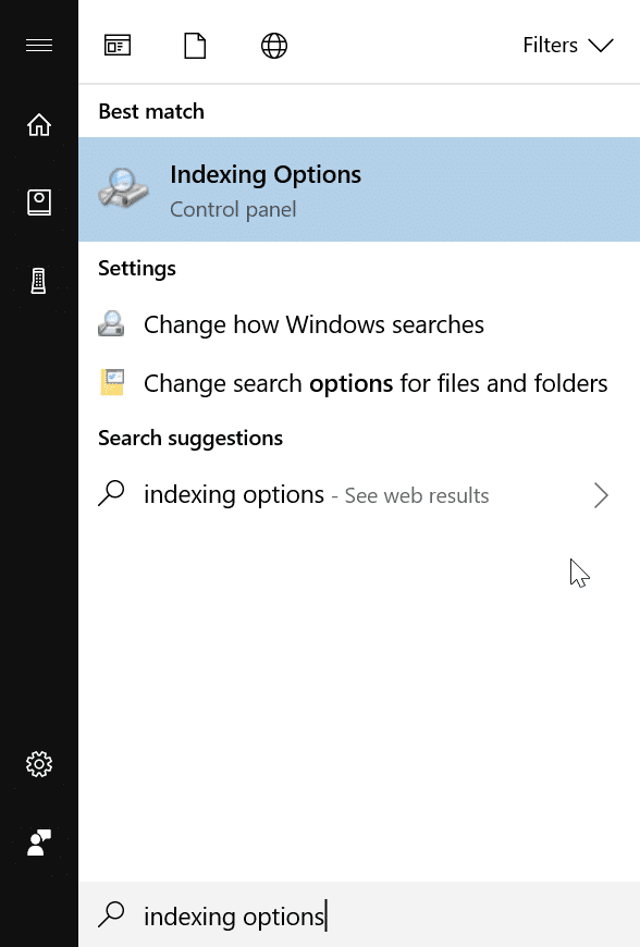 masque certains types de fichiers des résultats de recherche dans Windows 10 pic1