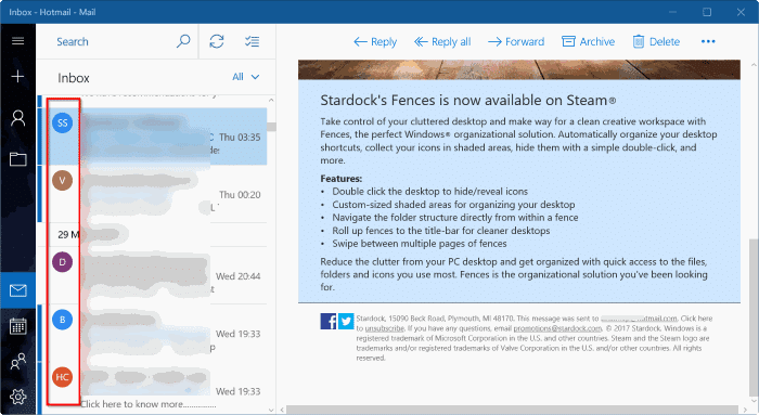 afficher ou masquer les images de l'expéditeur dans l'application de messagerie Windows 10 pic1