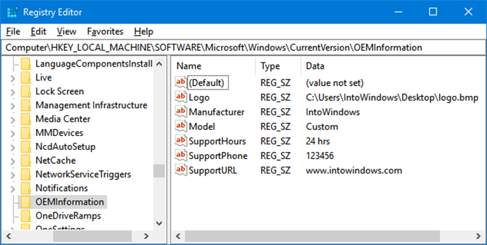 Modifier le logo et les informations OEM dans Windows 10 pic1