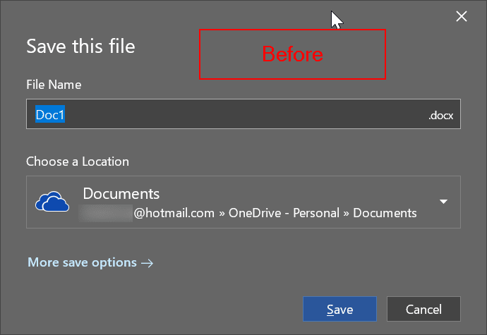 changer l'emplacement d'enregistrement par défaut d'Office  365 pic1
