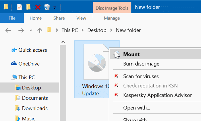 Montez le fichier ISO dans Windows 10/8