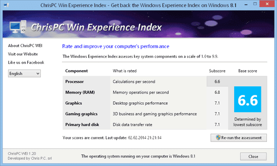 obtenir l'index d'expérience Windows pour Windows 8.1