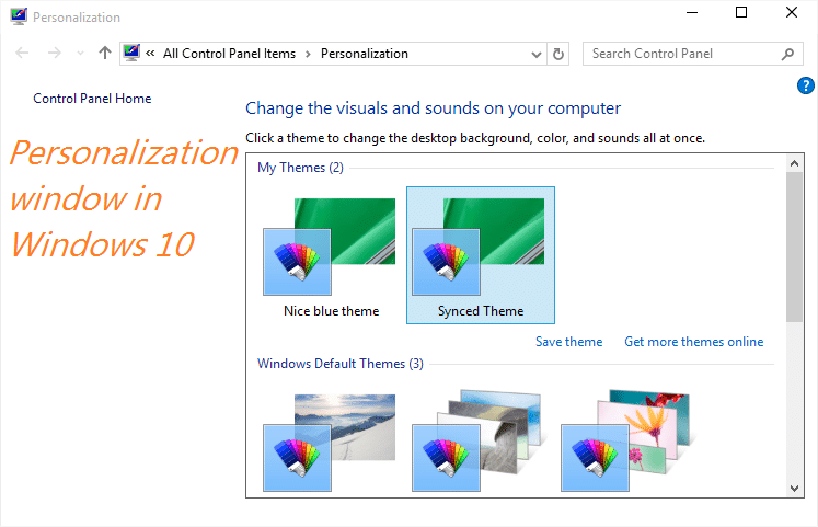 Ouvrez le panneau de personnalisation de Windows 10