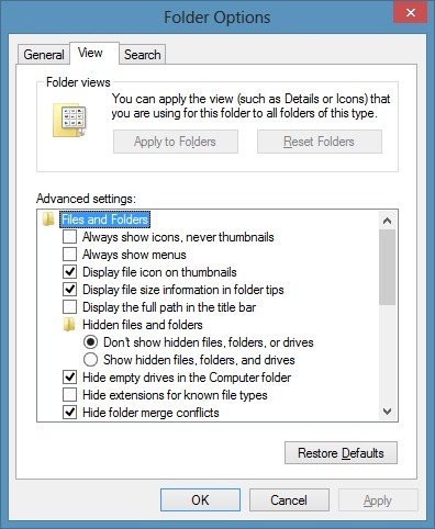 Options des dossiers dans Windows 8 Image 5