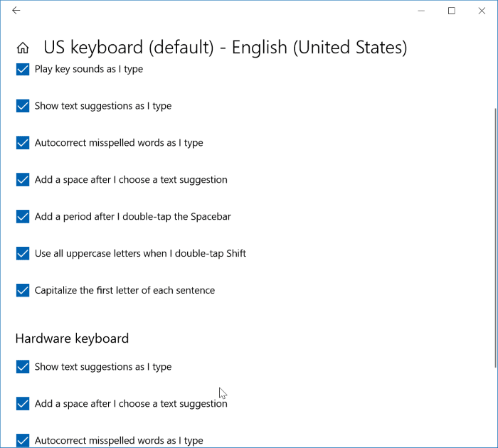 paramètres du clavier dans Windows 10 pic1