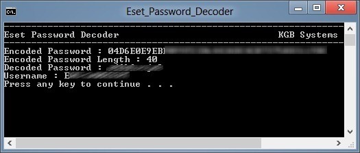 Récupérer le nom d'utilisateur et le mot de passe ESET