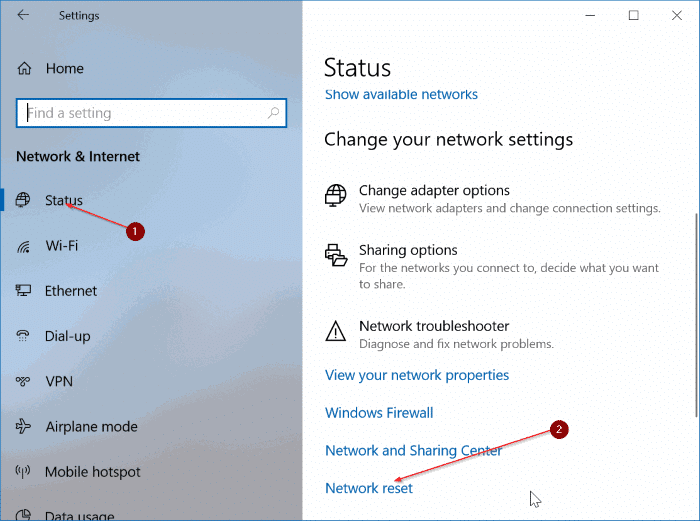 réinitialiser les paramètres réseau dans Windows 10 pic1
