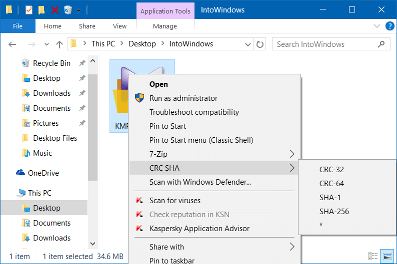 Comment supprimer CRC SHA du menu contextuel dans Windows 1087