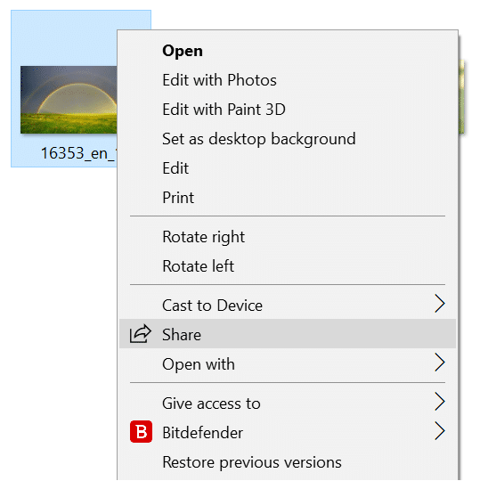 Supprimer le partage du menu contextuel dans Windows 10 pic01