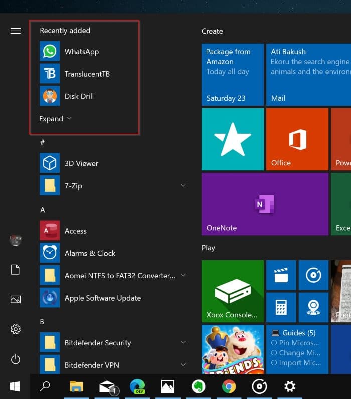 supprimer les applications récemment ajoutées du menu Démarrer dans Windows 10 pic01