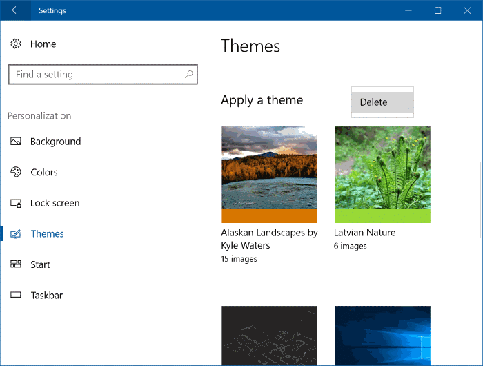 supprimer des thèmes dans Windows 10 pic1